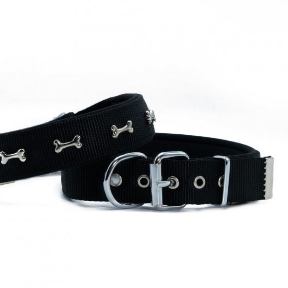 Doggie Comfort Metal Kemik İşlemeli Köpek Boyun Tasması L 3x47-55cm Siyah ürün görseli 1