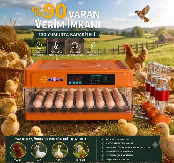 Tam Otomatik Kuluçka Makinesi 130 Yumurta Kapasiteli | Akıllı Isı Ve Nem Kontrolü | Otomatik Yumurta Çevirme | Otomatik Su Sistemi | Ayarlanabilir Viyol ürün görseli 1
