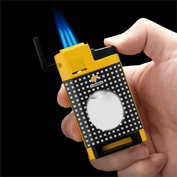 CM0650 3 Jet Torch Kesicili Puro Çakmağı Sarı ürün görseli 1