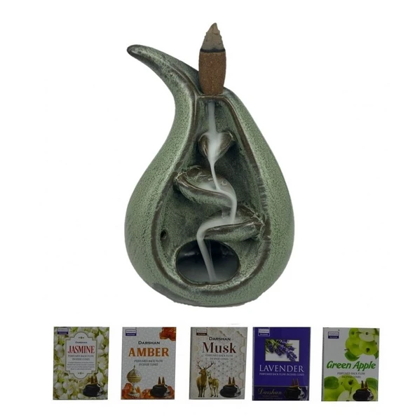 Porselen Geri Akış Tütsü Brülörü +5 Aromatik Tütsü CA1 Yeşil ürün görseli 1