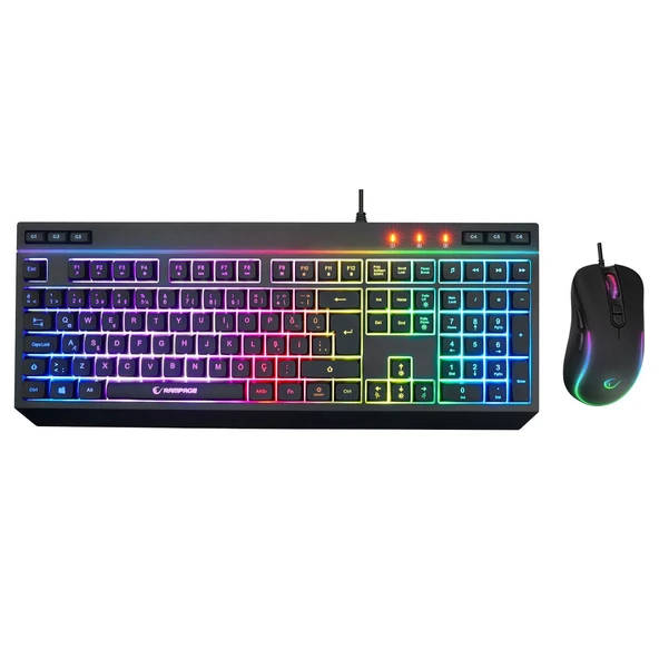 RAMPAGE KM-R57 Seraphic Siyah RGB Multmedia Klavye 12800DPI Mouse Gaming Set ürün görseli 1