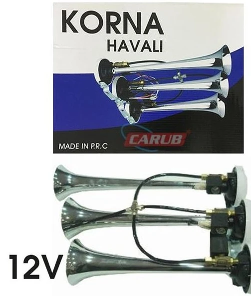 CARUB 3LÜ HAVALI KORNA KROM 12V ürün görseli 1