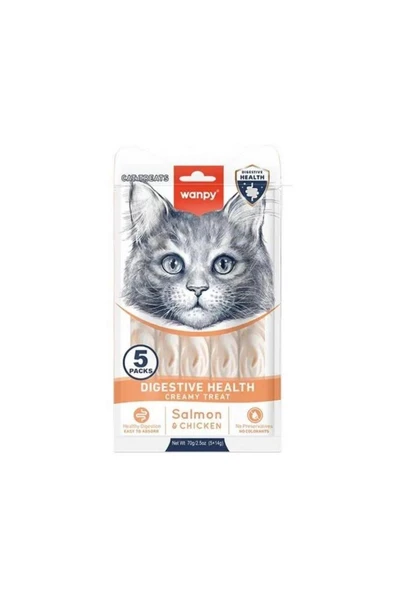 Wanpy Digestive Health Somon Balığı&Tavuk 5x14 gr Krema Kedi Ödül Maması Skt:03/2027 ürün görseli 1