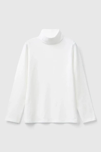 United Colors of Benetton Kız Çocuk 3P4ZC202N-25K Uzun Kol Boğazlı Tshirt Beyaz ürün görseli 1