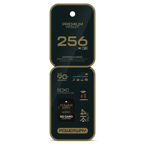 Powerway Premium 256 GB 90MB/S Ultra Hızlı 4K Destekli SDXC Hafıza Kartı ürün görseli 1
