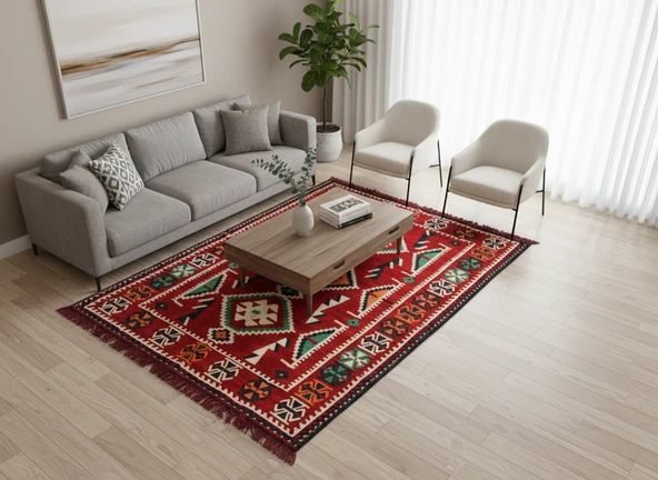Etnik Motifli Otantik Dekoratif Kilim Desenli Halı (120cmx180cm) M4 ürün görseli 1