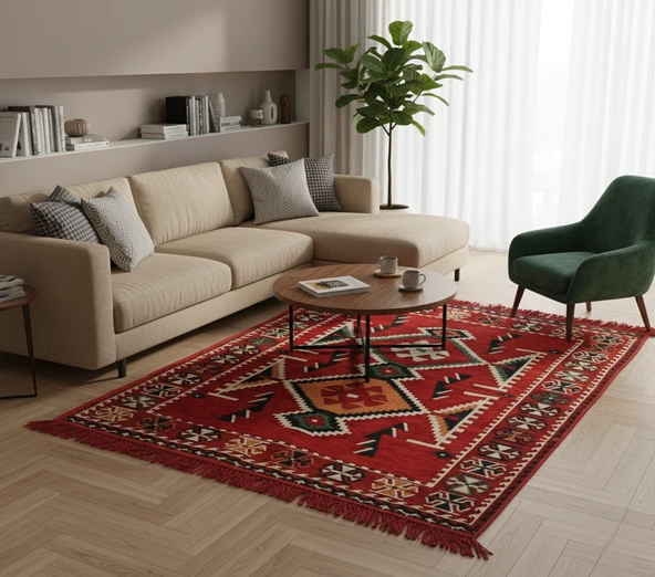 Etnik Motifli Otantik Dekoratif Kilim Desenli Halı (80cmx125cm) M4 ürün görseli 1