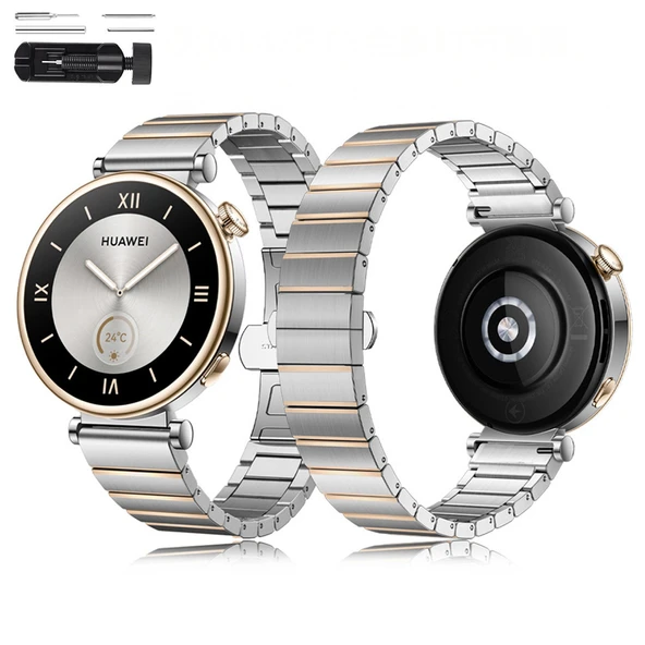 Huawei Watch GT4 41mm İle Uyumlu Renk Detaylı 18mm Paslanmaz Çelik Metal Kordon Kayış  Rosegold ürün görseli 1