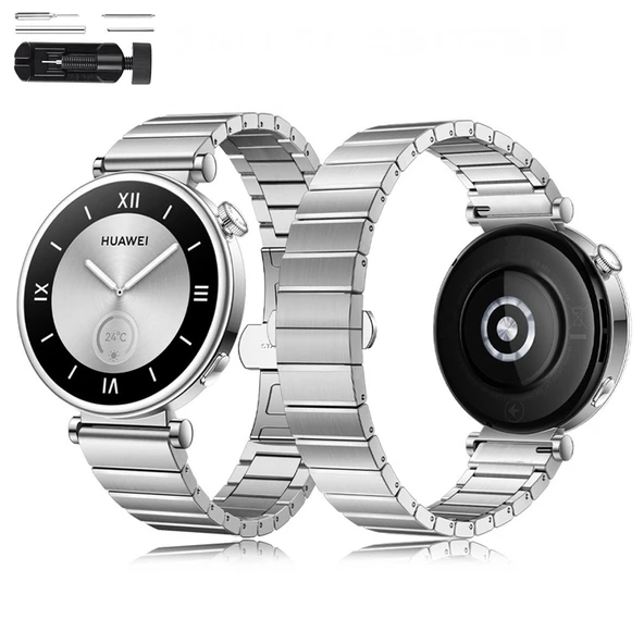 Huawei Watch GT4 41mm İle Uyumlu Renk Detaylı 18mm Paslanmaz Çelik Metal Kordon Kayış  Gümüş ürün görseli 1