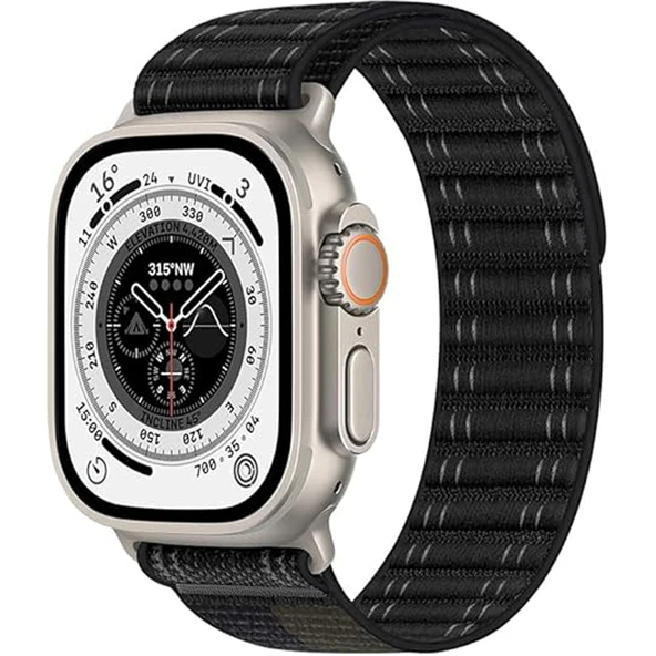 Apple Watch Uyumlu 44 45 46mm Utra 49mm Fabric Spor Yumuşak Kumaş Kordon Seri 2 3 4 5 6 Se 7 8 9 10  Siyah ürün görseli 1