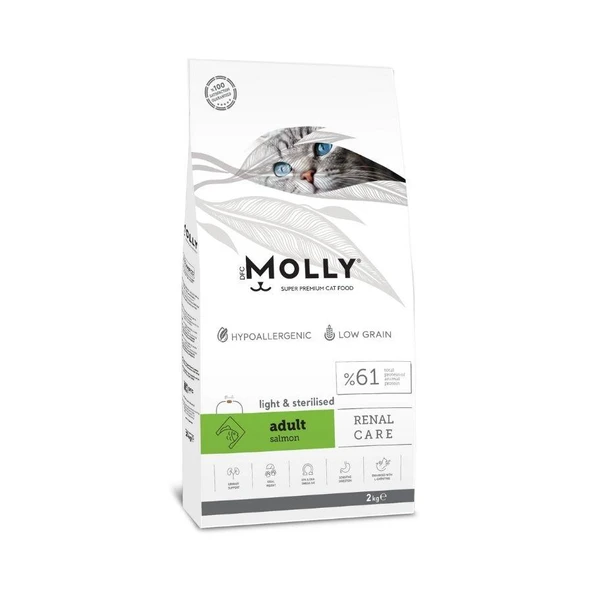 Molly Düşük Tahıllı Hypoallergenic Somonlu Light Kısırlaştırılmış Yetişkin Kedi Maması 2 Kg ürün görseli 1