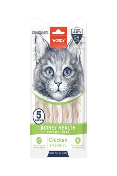 Wanpy Kidney Health Tavuk&Sebze Krema 5x14 gr Kedi Ödül Maması Skt:02/2027 ürün görseli 1