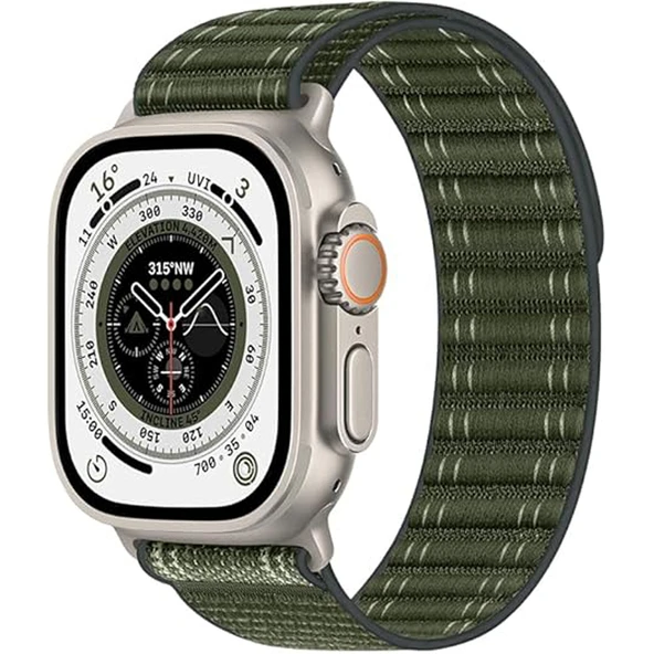 Apple Watch Uyumlu 44 45 46mm Utra 49mm Fabric Spor Yumuşak Kumaş Kordon Seri 2 3 4 5 6 Se 7 8 9 10  Haki ürün görseli 1