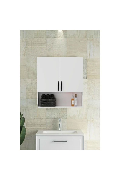 2 Kapaklı, Aynasız Moda Banyo Lavabo Dolabı, Aynasız Üst Dolabı Beyaz ürün görseli 1