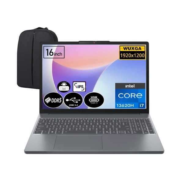 Lenovo Ideapad Slim 3 Intel Core I7-13620H 40 GB Ram 2 Tb SSD 16" Wuxga Windows 11 Pro 83K2001WTREP11 + Elektropasaj Çanta ürün görseli 1