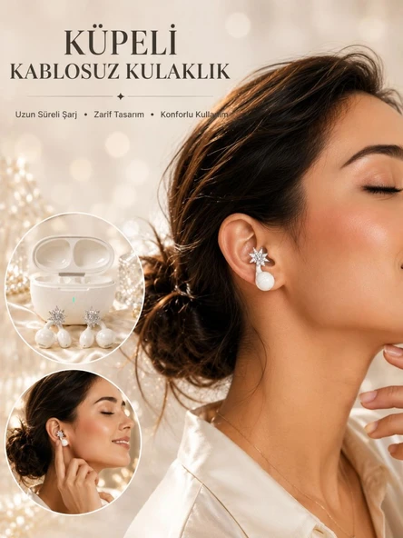 Küpeli Kablosuz Bluetooth Kulaklık Uzun Süreli Şarj Özellikli ürün görseli 1