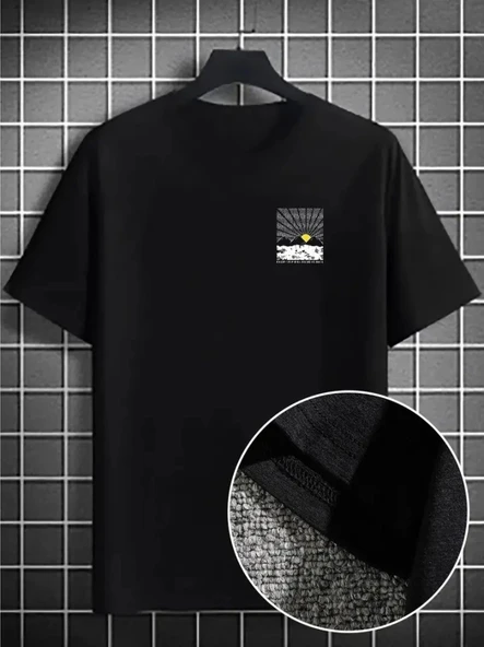 Erkek Dağ Grafikli Tişört, Yaz Için Büyük Beden Rahat T-shirt - Siyah ürün görseli 1