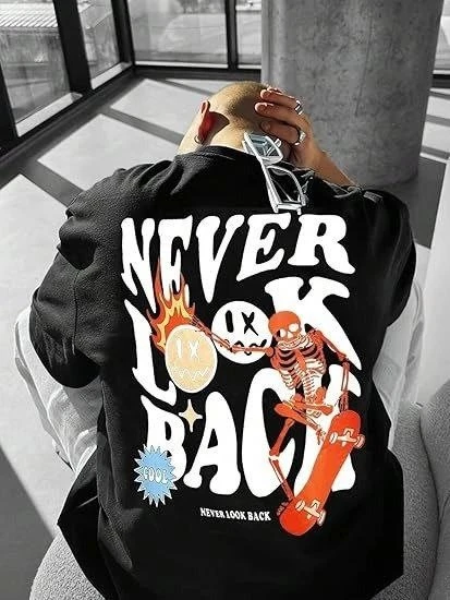 Erkek Bisiklet Yaka Kısa Kol Baskılı T-shirt - Siyah ürün görseli 1