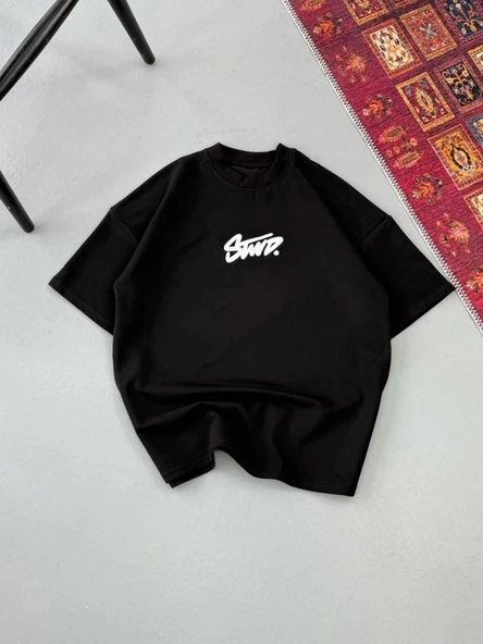 Erkek Baskılı Oversize T-shirt - Siyah ürün görseli 1