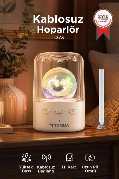 Bluetooth Hoparlör Rgb Işıklı Kablosuz Hoparlör D73 Beyaz ürün görseli 1