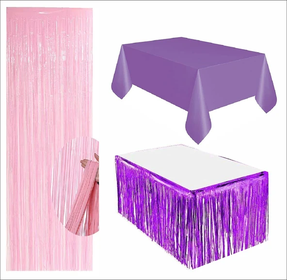 Mor Masa Örtüsü, Mor Masa Eteği, Pembe Arka Fon ürün görseli 1