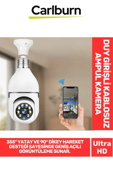 355° Yatay ve 90° Dikey Hareket E27 Duy Girişli Bulut Depolama Çift Yönlü Ses Kablosuz Ampul Kamera ürün görseli 1