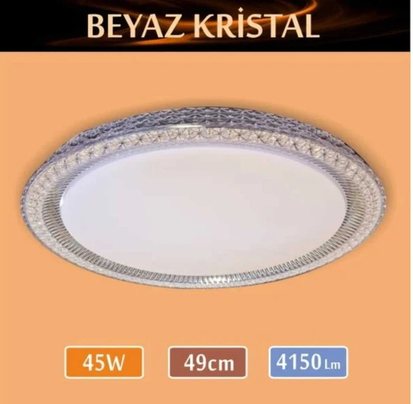 Sıva Üstü Led Panel 45W 49 cm çapında Model Beyaz Kristal Led Avize ürün görseli 1
