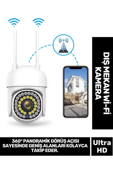 360° Panoramik Görüş Açı Hareket Algılama Sensörlü Suya Dayanıklı Gece Görüş Dış Mekan Wi-Fi Kamera ürün görseli 1
