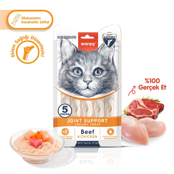 Wanpy Bone Support Sığır Eti&Tavuk Krema 5x14 gr Kedi Ödül Maması Skt:02/2027 ürün görseli 1