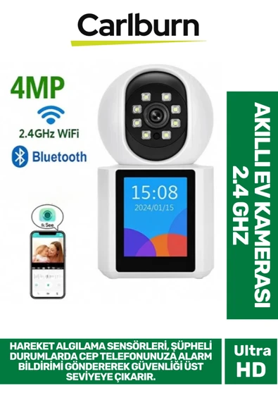 2.8 inç IPS Ekranlı Çift Taraflı Seslendirme Hareket Algılama 4MP Lens 2.4 GHz Akıllı Ev Kamerası ürün görseli 1