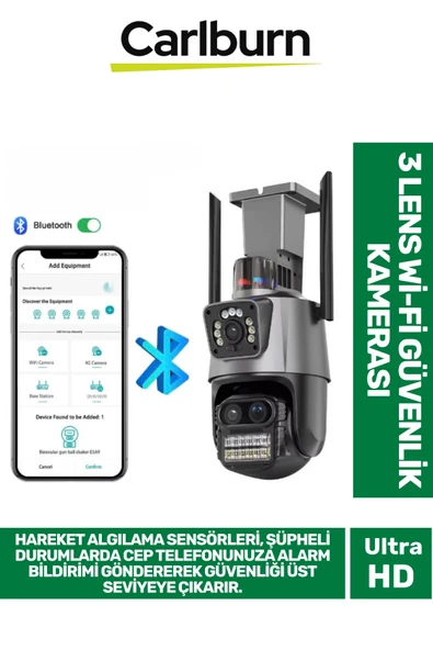 Çift Yönlü İletişim Hareket Algılama Sensörü H.265 Video Gece Görüşü 3 Lens Wi-Fi Güvenlik Kamerası ürün görseli 1