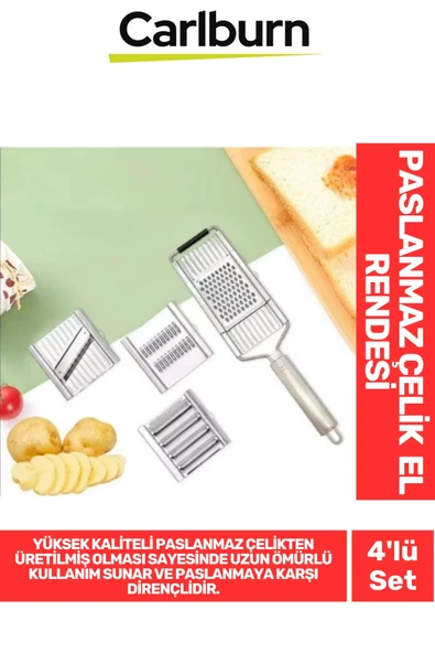 Özel Üretim Tutma Saplı Ergonomik Meyve Sebze Yüksek Kaliteli Paslanmaz Çelik 4'lü Set El Rendesi ürün görseli 1