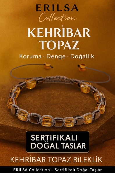 Sertifikalı Küp Kesim Terahertz - Kehribar Topaz Doğal Taş Bileklik ürün görseli 1