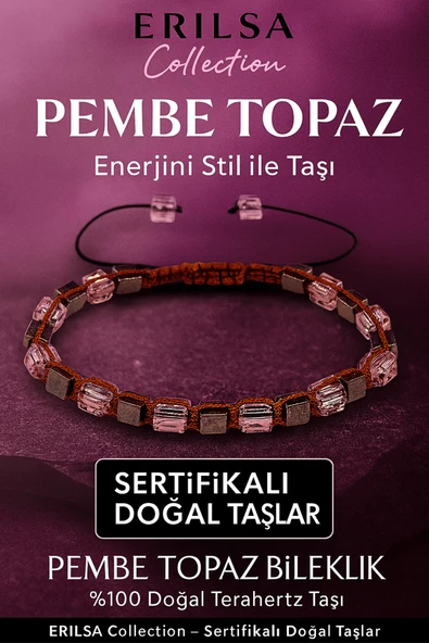 Sertifikalı Küp Kesim Terahertz - Pembe Topaz Doğal Taş Bileklik - İnce Model ürün görseli 1