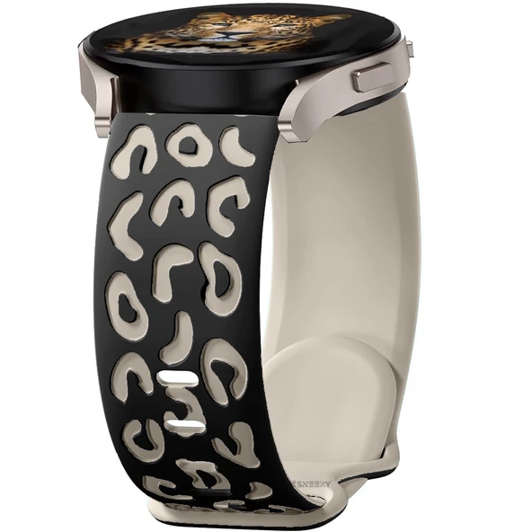 Samsung Galaxy Watch 4 5 Serisi ile Uyumlu Leopar Desenli Silikon Kordon Kayış  Siyah ürün görseli 1