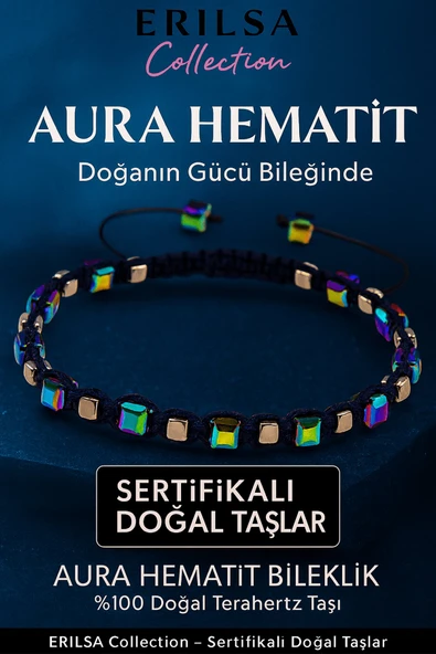 Sertifikalı Küp Kesim Terahertz Aura Hematit Doğal Taş Bileklik İnce Model ürün görseli 1