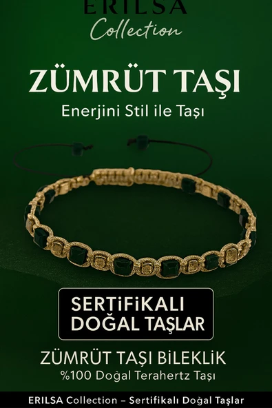 Sertifikalı Küp Kesim Terahertz - Zümrüt Doğal Taş Bileklik - İnce Model ürün görseli 1