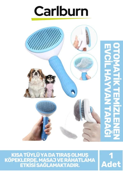 Premium Otomatik Tuşlu Temizlenen Evcil Hayvan Kedi Köpek Pet Tüy Toplayıcı Tarağı - Mavi ürün görseli 1