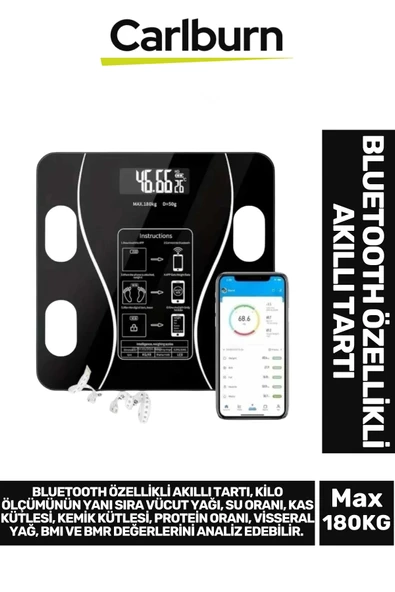 Lcd Ekran Kas Kütle Vücut Yağı Kemik Kütle Protein Oranı Ölçer Bluetooth Özellikli Akıllı Tartı ürün görseli 1