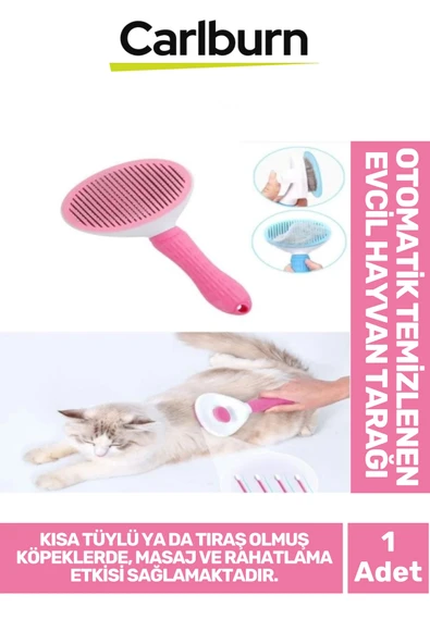 Premium Otomatik Tuşlu Temizlenen Evcil Hayvan Kedi Köpek Pet Tüy Toplayıcı Tarağı - Pembe ürün görseli 1