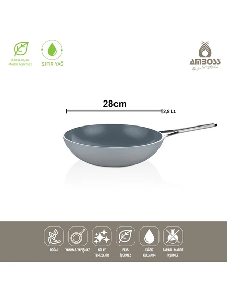 Amboss Sera Nova Yanmaz Yapışmaz Seramik Wok Tava 28 cm – Gri ürün görseli 1