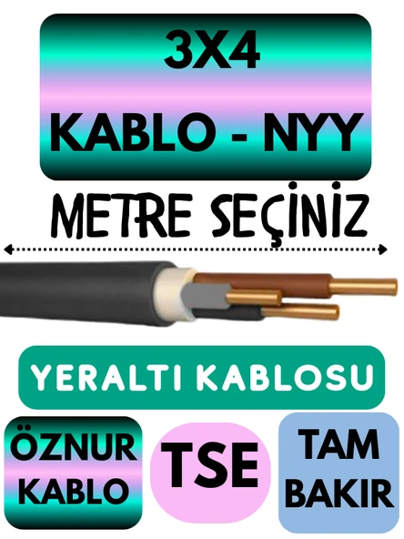Öznur 3X4 NYY (Yeraltı Kablosu) Metre Seçenekli ürün görseli 1