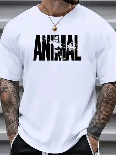 Baskılı Oversize Bisiklet Yaka T-shirt - Beyaz ürün görseli 1
