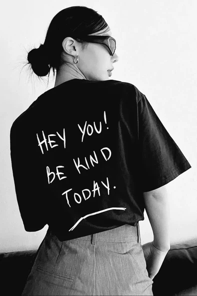 Unisex Baskılı Oversize T-Shirt - Siyah ürün görseli 1