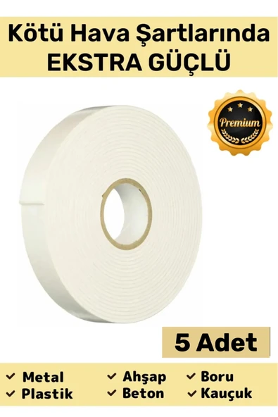 Premium Güç Kolay Uygulanır Uzun Ömürlü Kuvvetli Yapışkan İz Bırakmaz 5 Adet Çift Taraflı Köpük Bant ürün görseli 1
