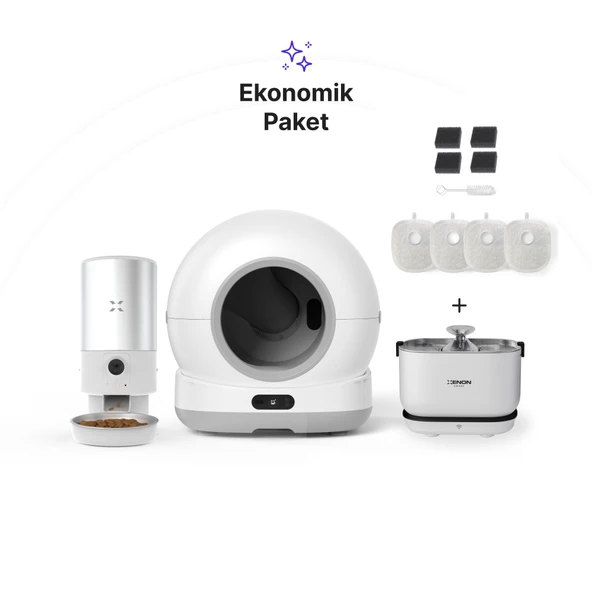 Xenon Smart Otomatik Kedi Tuvaleti 72L, Mama Kabı (Kameralı) 5L, Su Pınarı (Kablosuz) ve Filtre 4'lü Set ürün görseli 1
