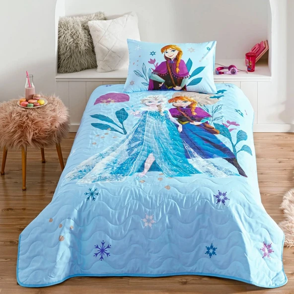 LİSANSLI DİSNEY FROZEN FLOWER POWER CPP TEK KİŞİLİK YATAK ÖRTÜSÜ ürün görseli 1