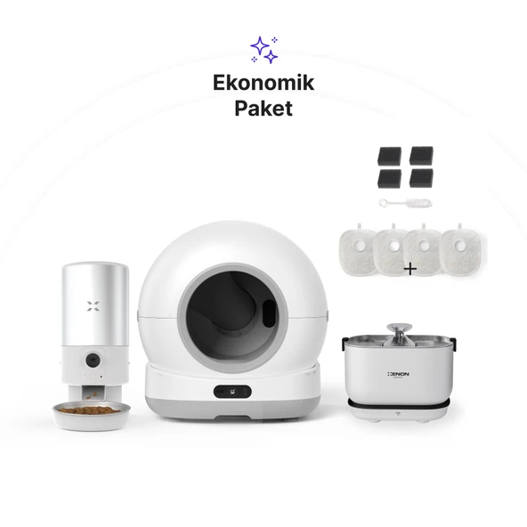 Xenon Smart Kedi Tuvaleti (Kameralı), Mama Kabı (Kameralı), Su Pınarı (Kablosuz) ve Filtre 4'lü Set ürün görseli 1