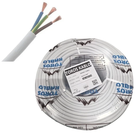 Toros Kablo Ttr 3 X 2.5mm² Cca Kablo H05 W-f 100 Metre Beyaz ürün görseli 1