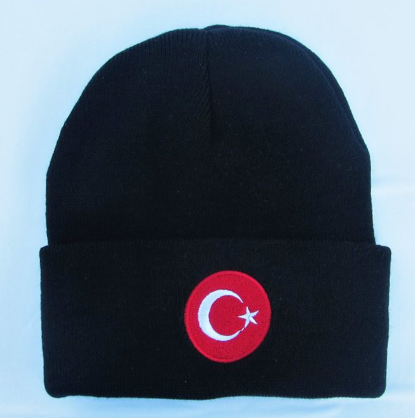 salarticaret SİYAH RENK BERE TÜRK BAYRAKLI KIŞLIK AKRİLİK BERE ürün görseli 1